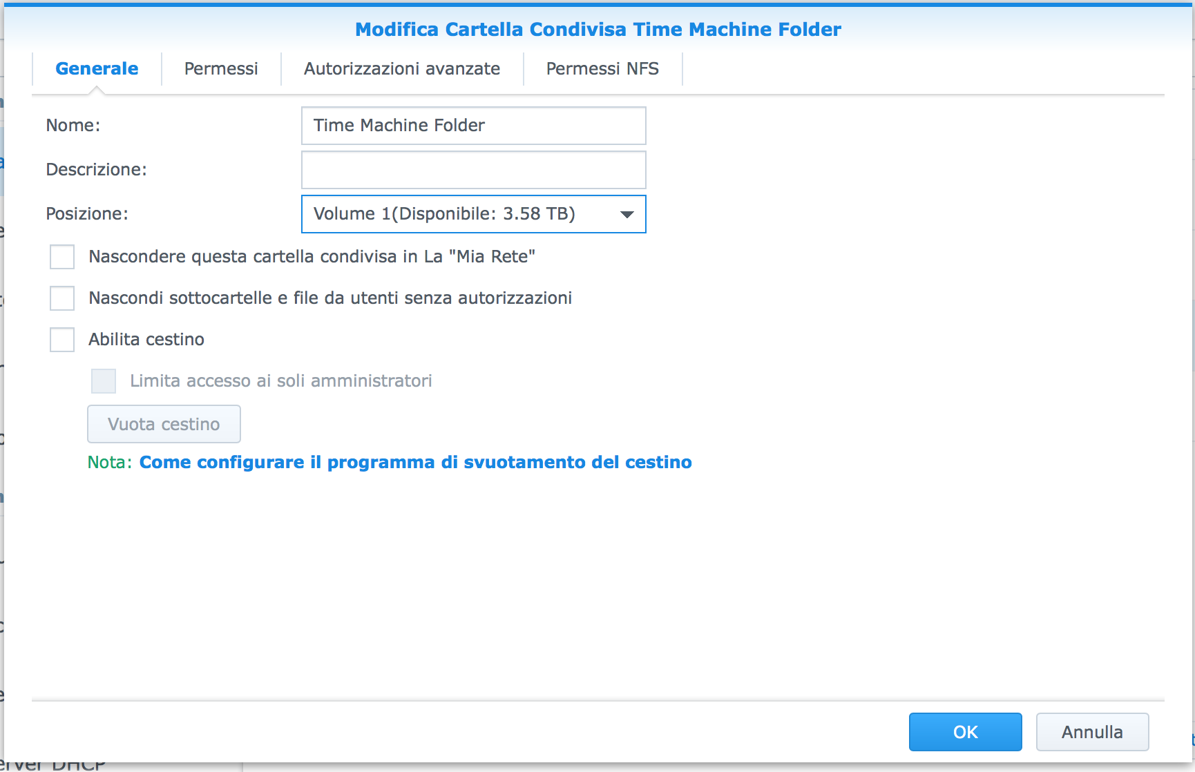 Time Machine folder volume space available